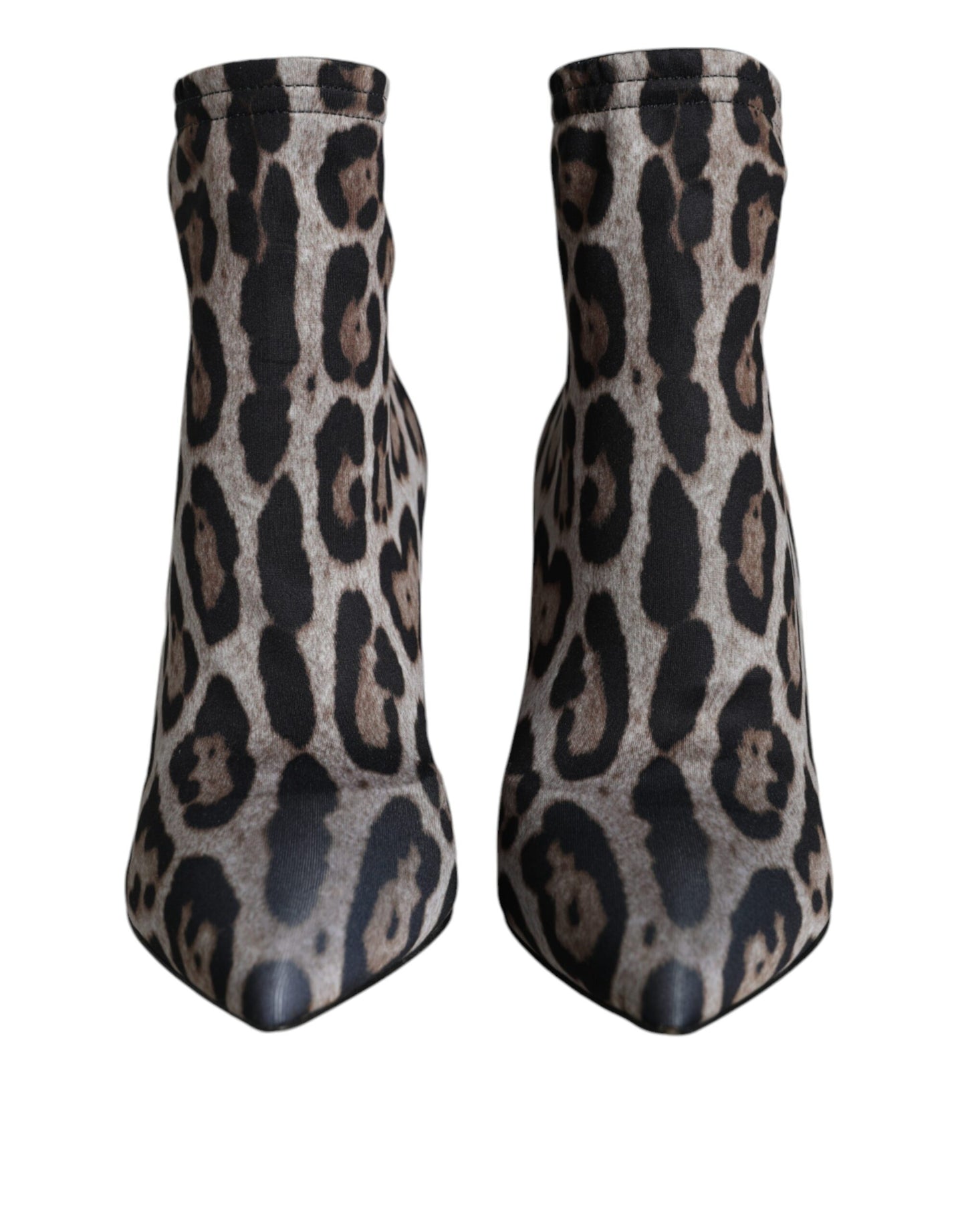 Dolce & Gabbana Gray Leopard Stretch Heels Ankle Boots Shoes