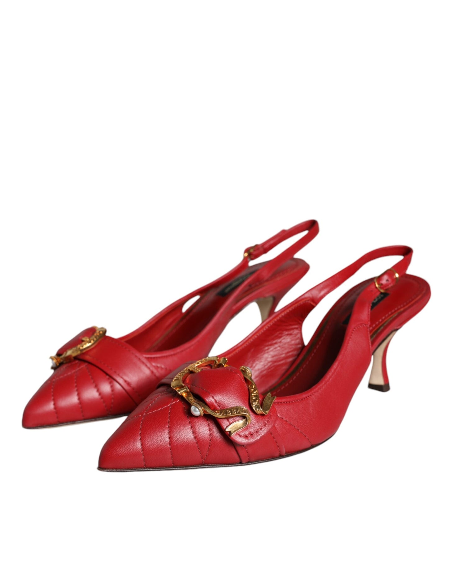 Dolce & Gabbana Red Devotion Leather Heels Slingback Shoes