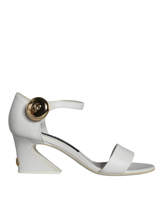 Dolce & Gabbana White Leather Heels Keira Sandals Shoes