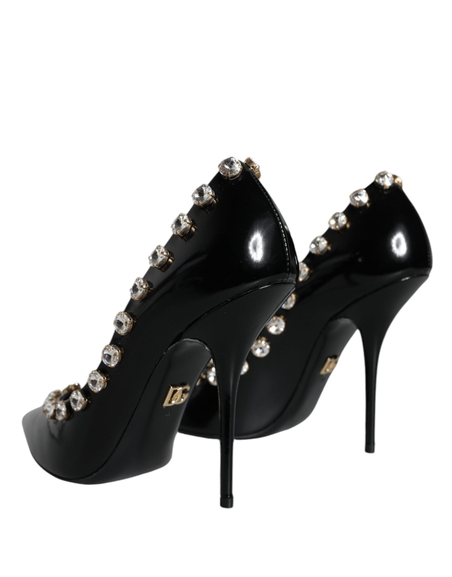 Dolce & Gabbana Black Crystals Leather High Heels Pumps Shoes