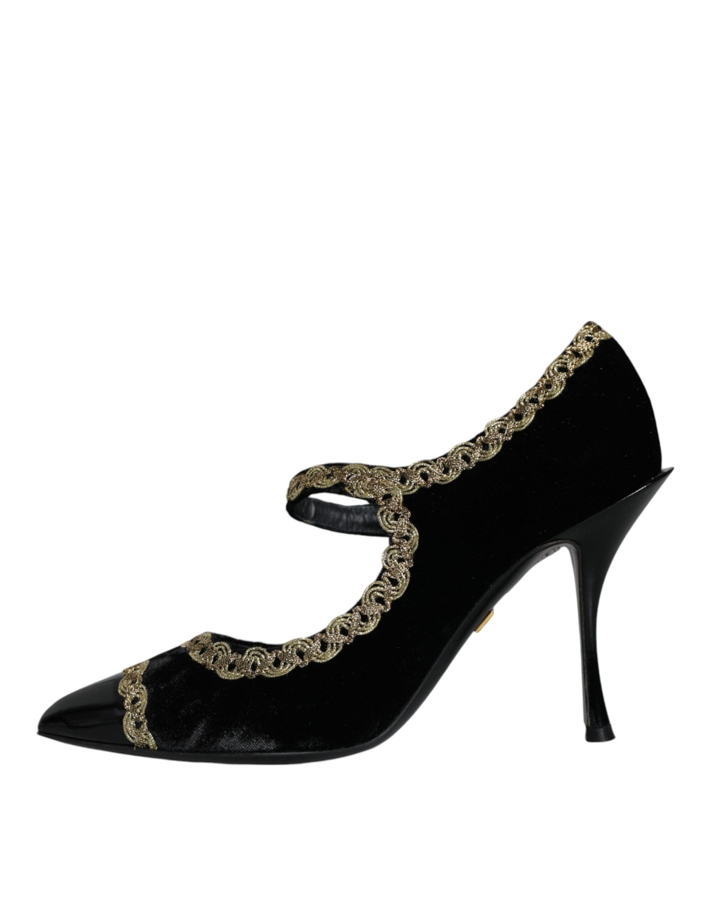 Dolce & Gabbana Black Mary Janes Velvet Gold Pumps Shoes