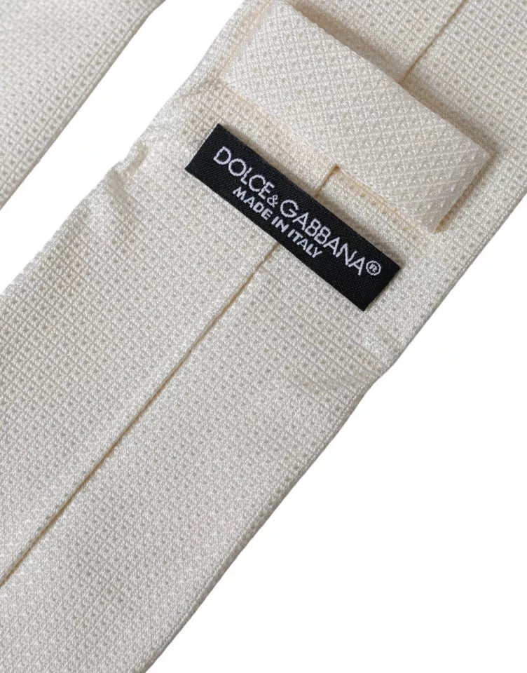 Dolce & Gabbana Off White Patterned Silk Classic Adjustable Tie