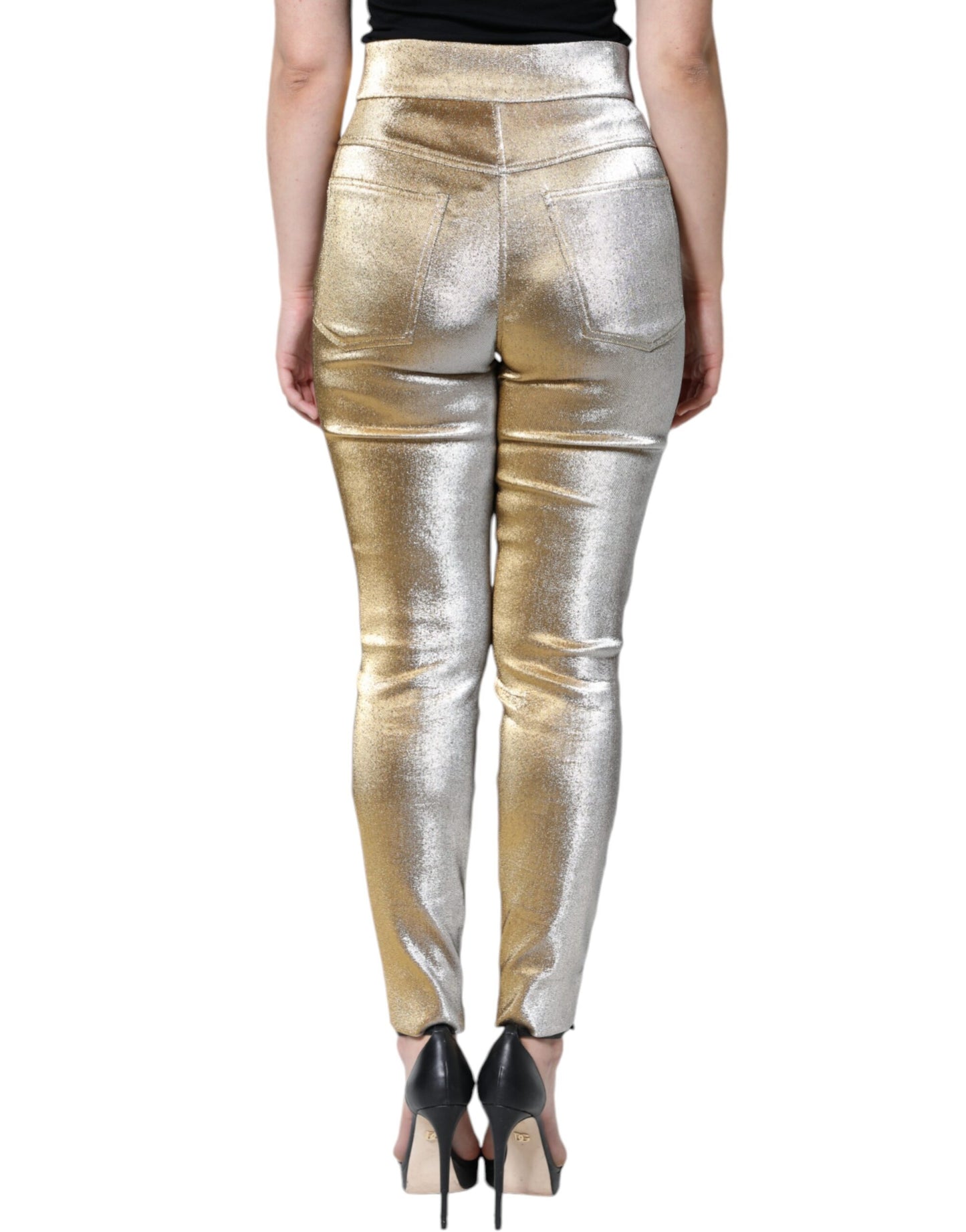 Dolce & Gabbana Metallic Gold High Waist Skinny Pants