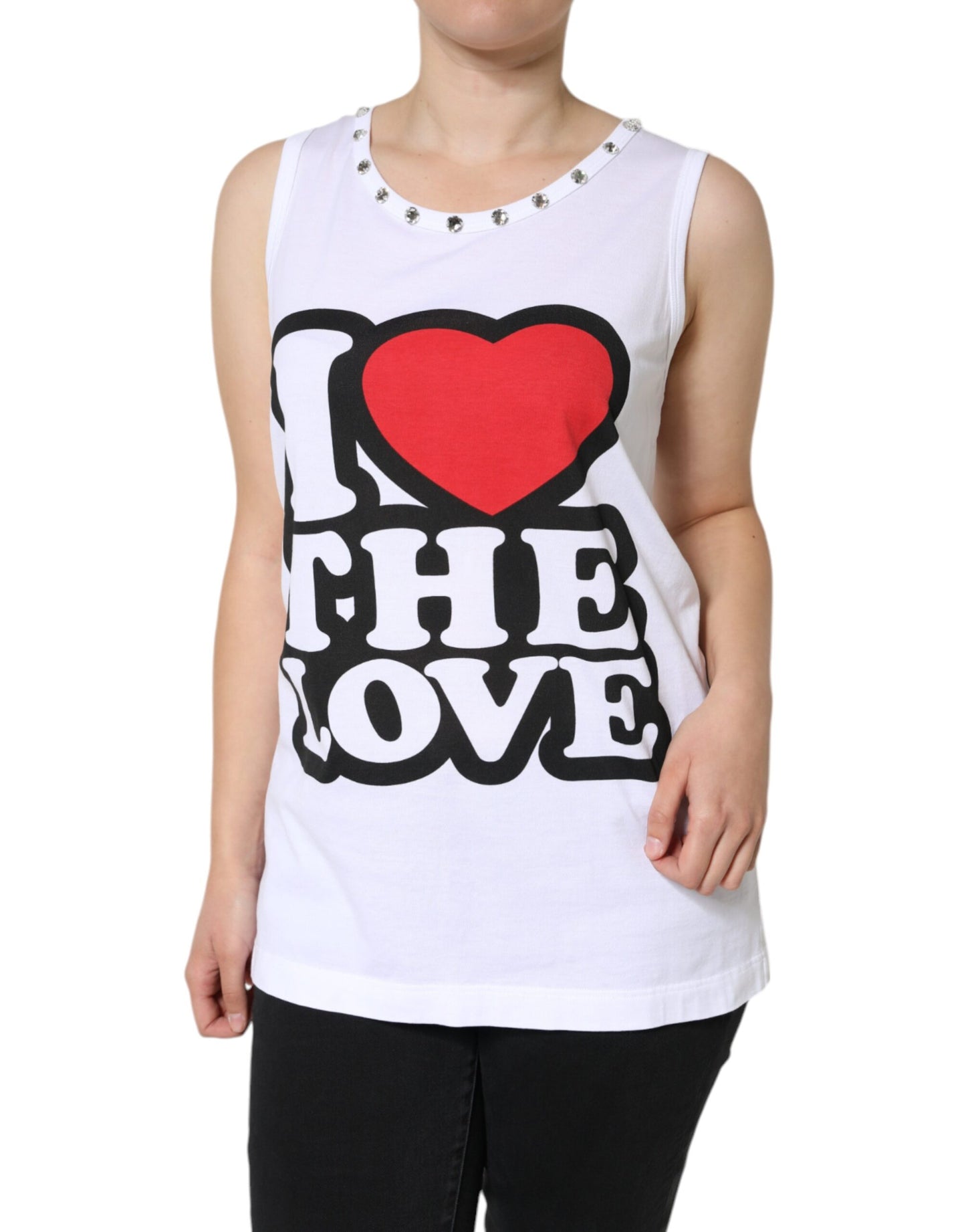 Dolce & Gabbana White I Love The Love Embellished Tank Top