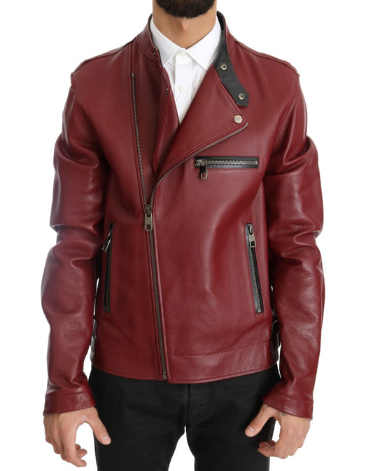 Dolce & Gabbana Radiant Red Leather Biker Motorcycle Jacket