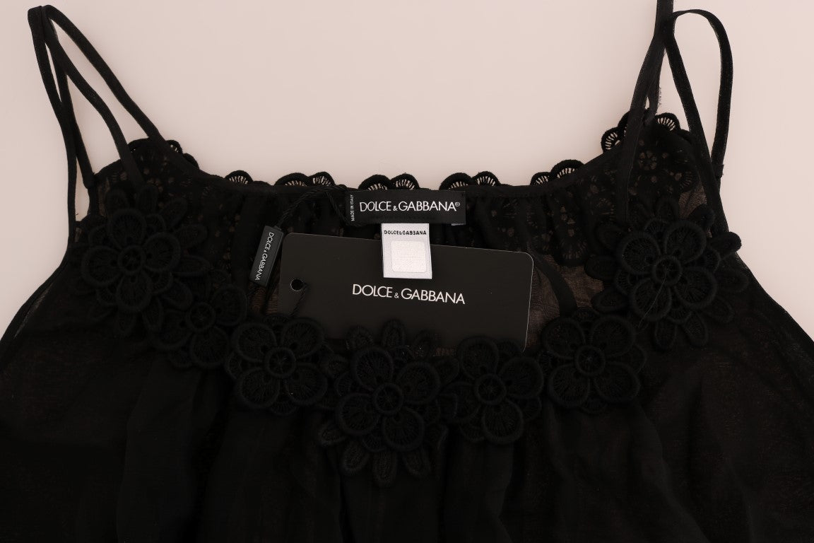 Dolce & Gabbana Elegant Black Silk Lace Chemise Dress