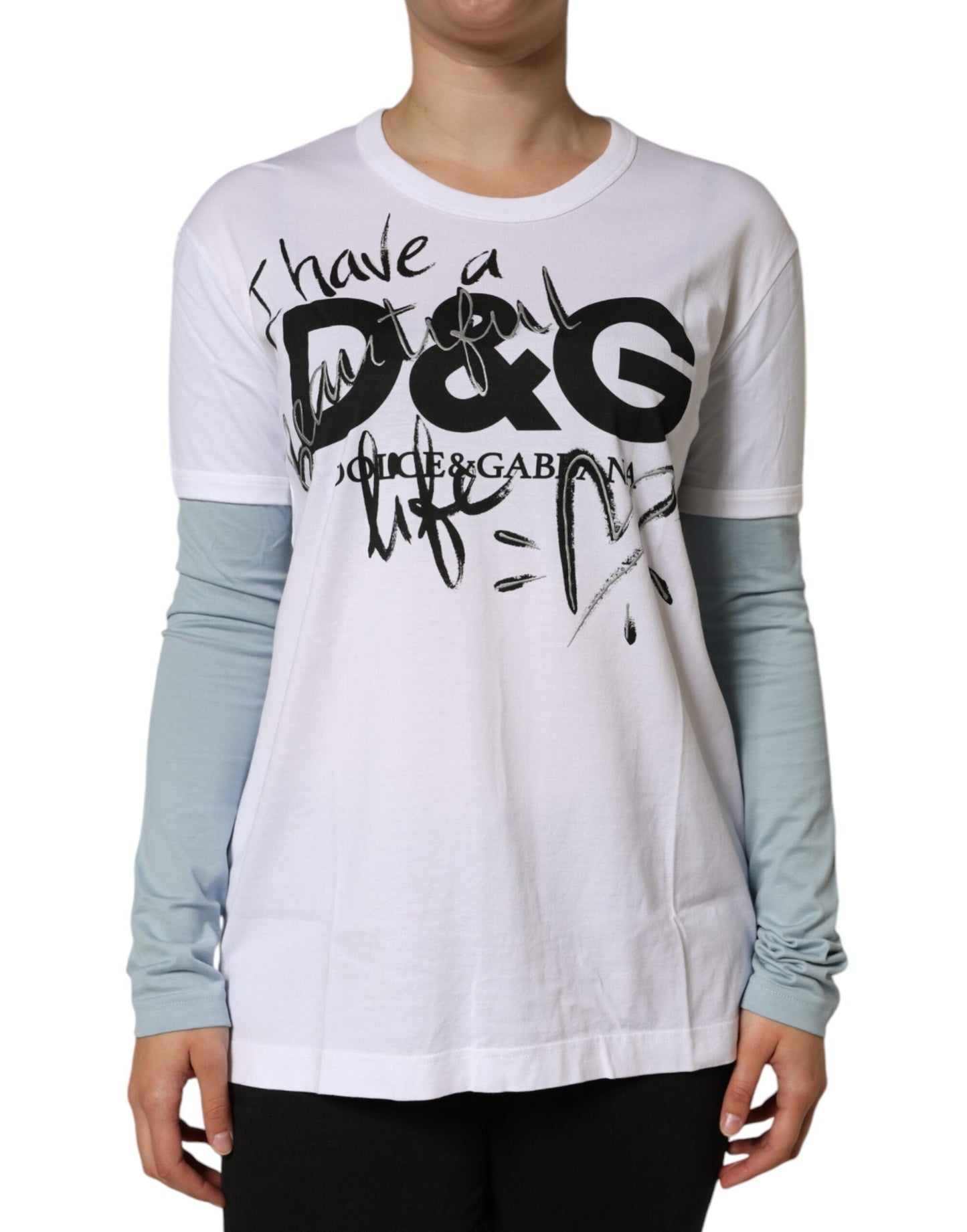 Dolce & Gabbana White Cotton Logo Print Round Neck T-shirt