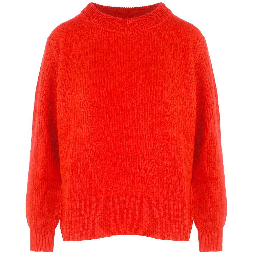 Malo Orange Cashmere Women Sweater with Crew Neck and Side Slit