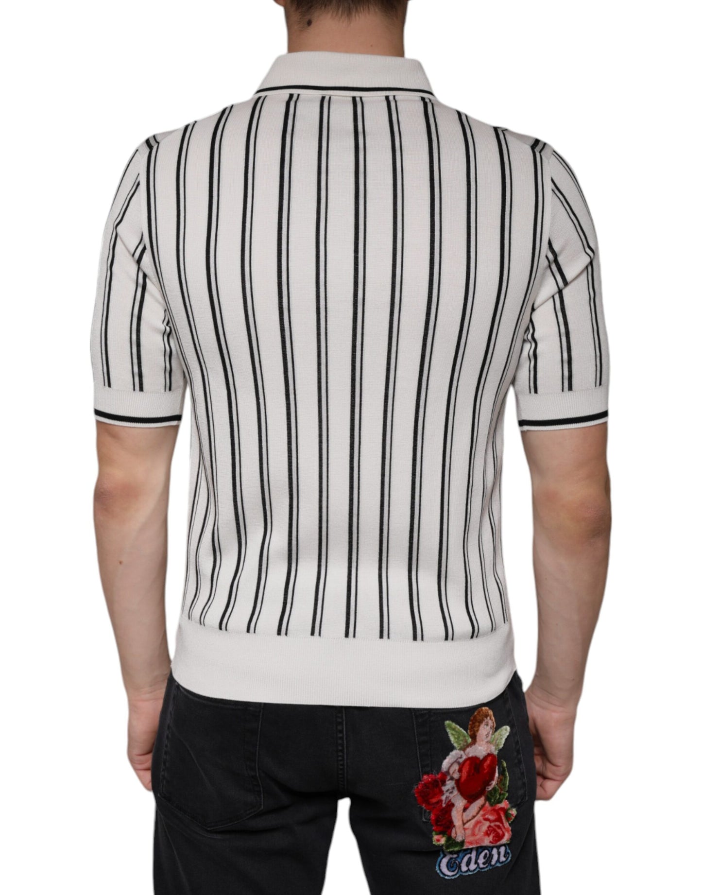 Dolce & Gabbana White Black Stripe Polo Short Sleeve T-shirt