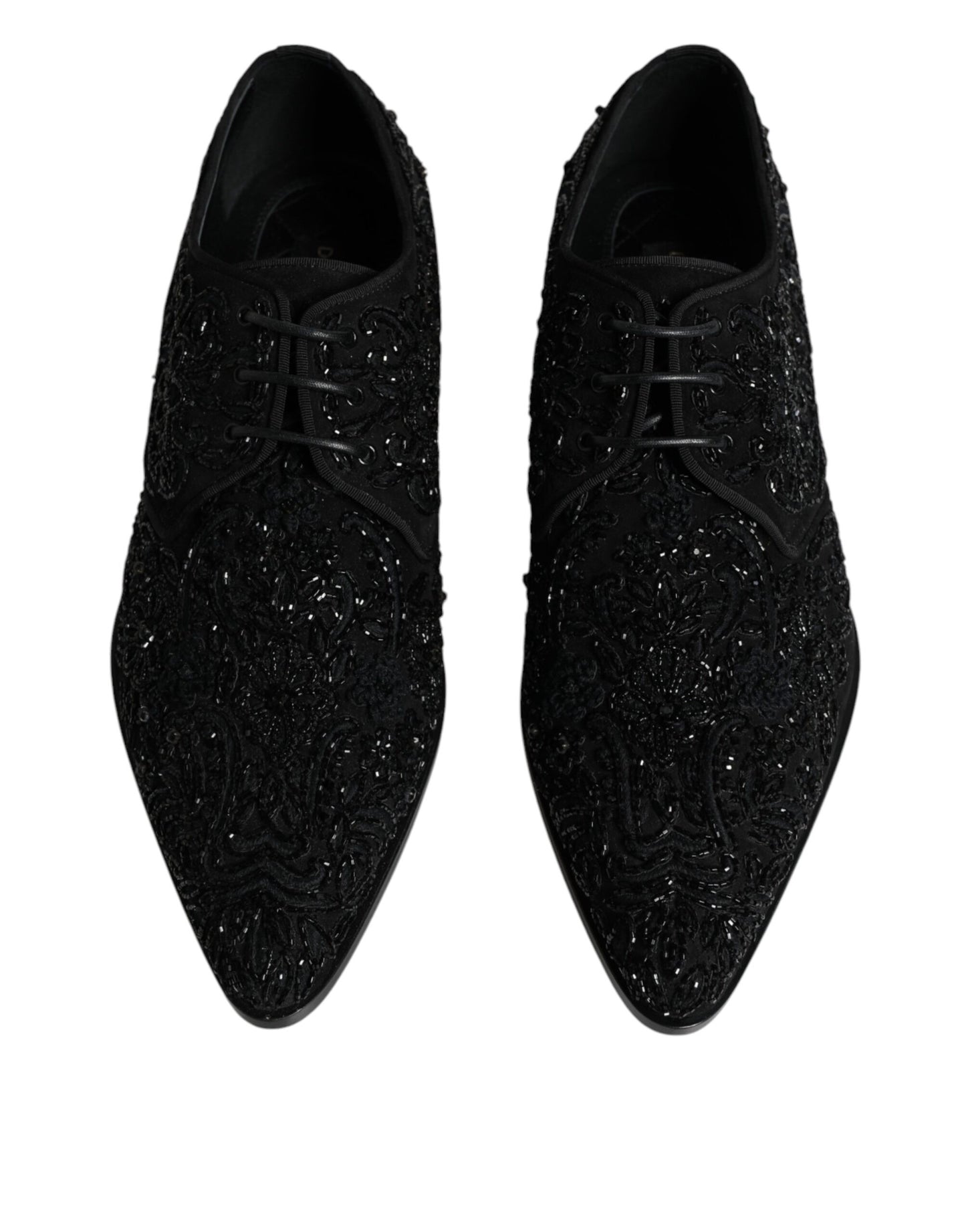 Dolce & Gabbana Black Embellished Suede Derby Formal Shoes