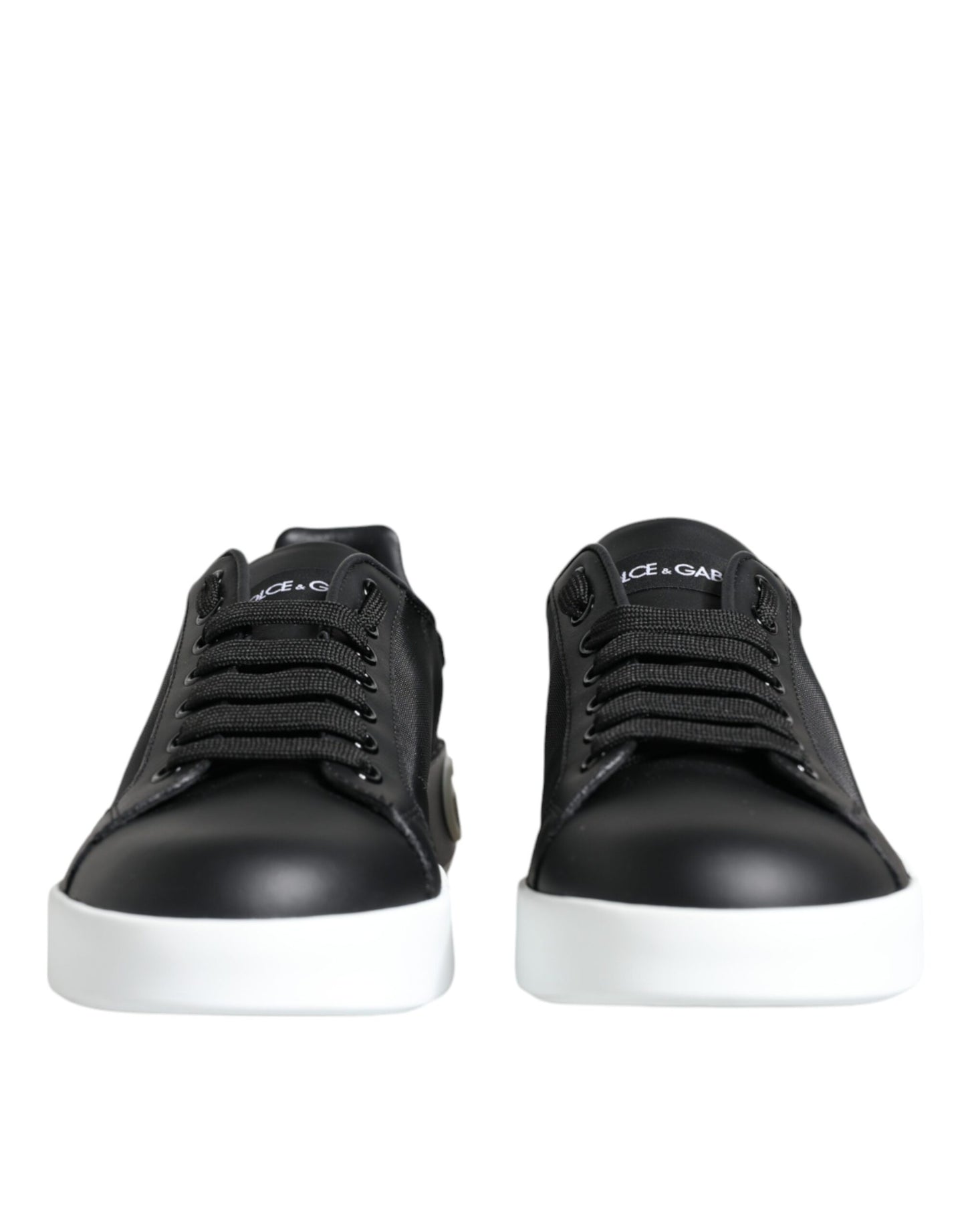 Dolce & Gabbana Black Calf Leather Portofino Sneakers Shoes