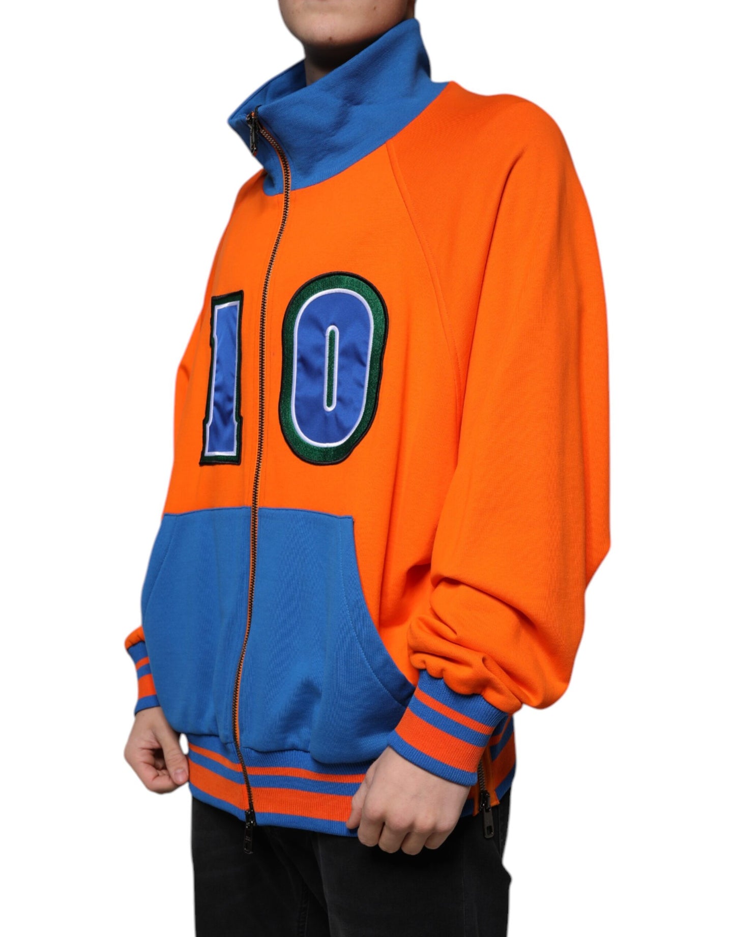 Dolce & Gabbana Orange Blue Full Zip Jersey Bomber Jacket