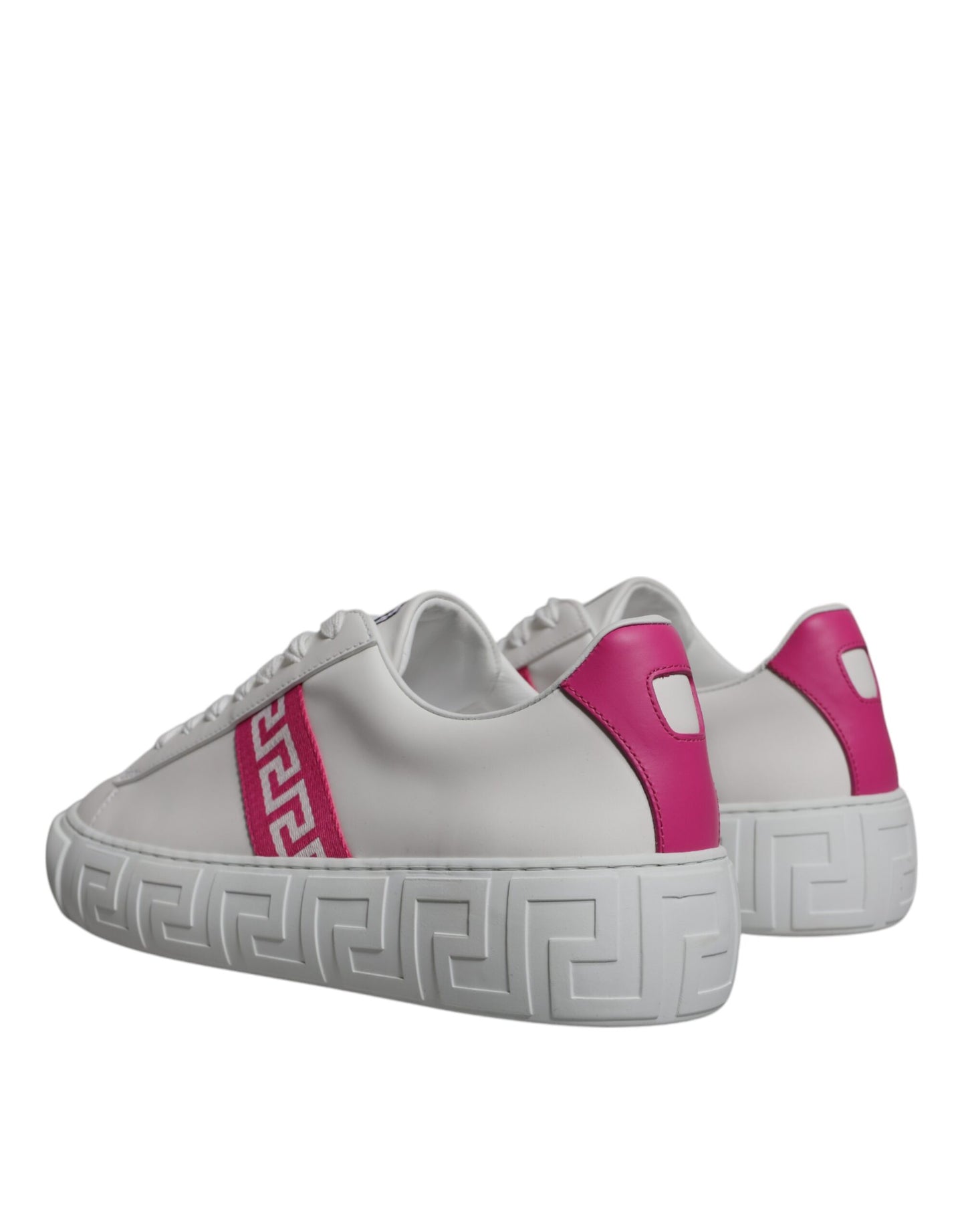 Versace White Pink Greca Print Platform Low Top Sneakers Shoes