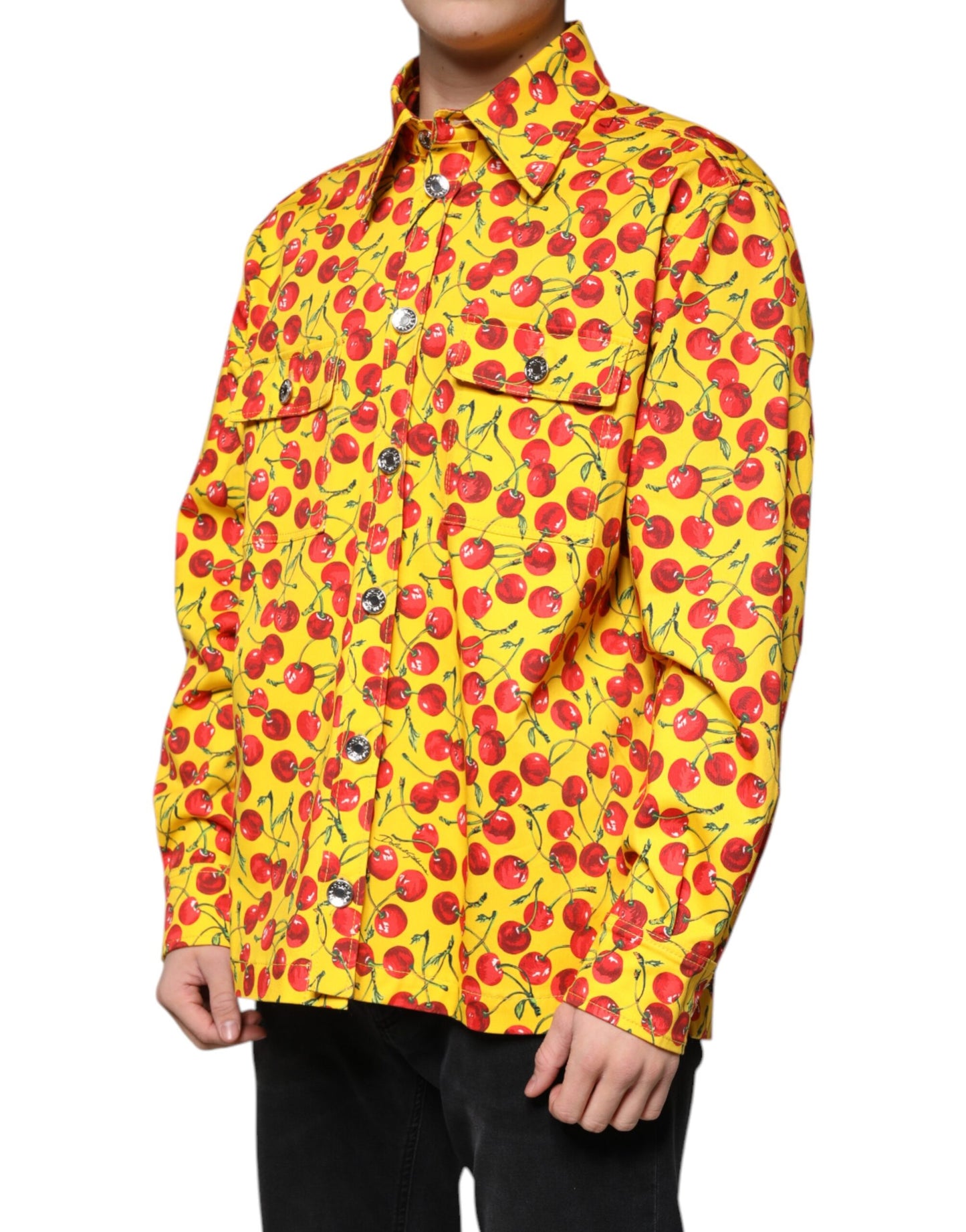 Dolce & Gabbana Yellow Cherry Button Down Men Casual Shirt