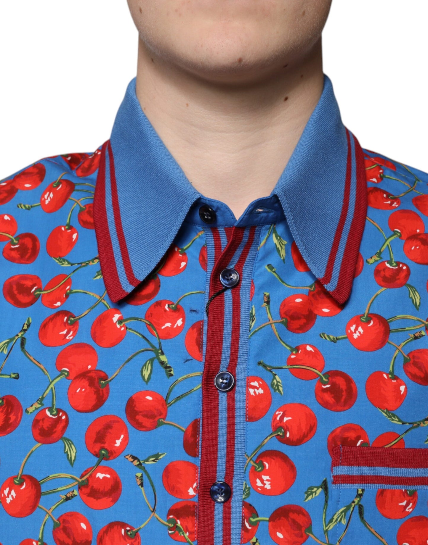 Dolce & Gabbana Blue Cherry Cotton Collared Men Polo T-shirt