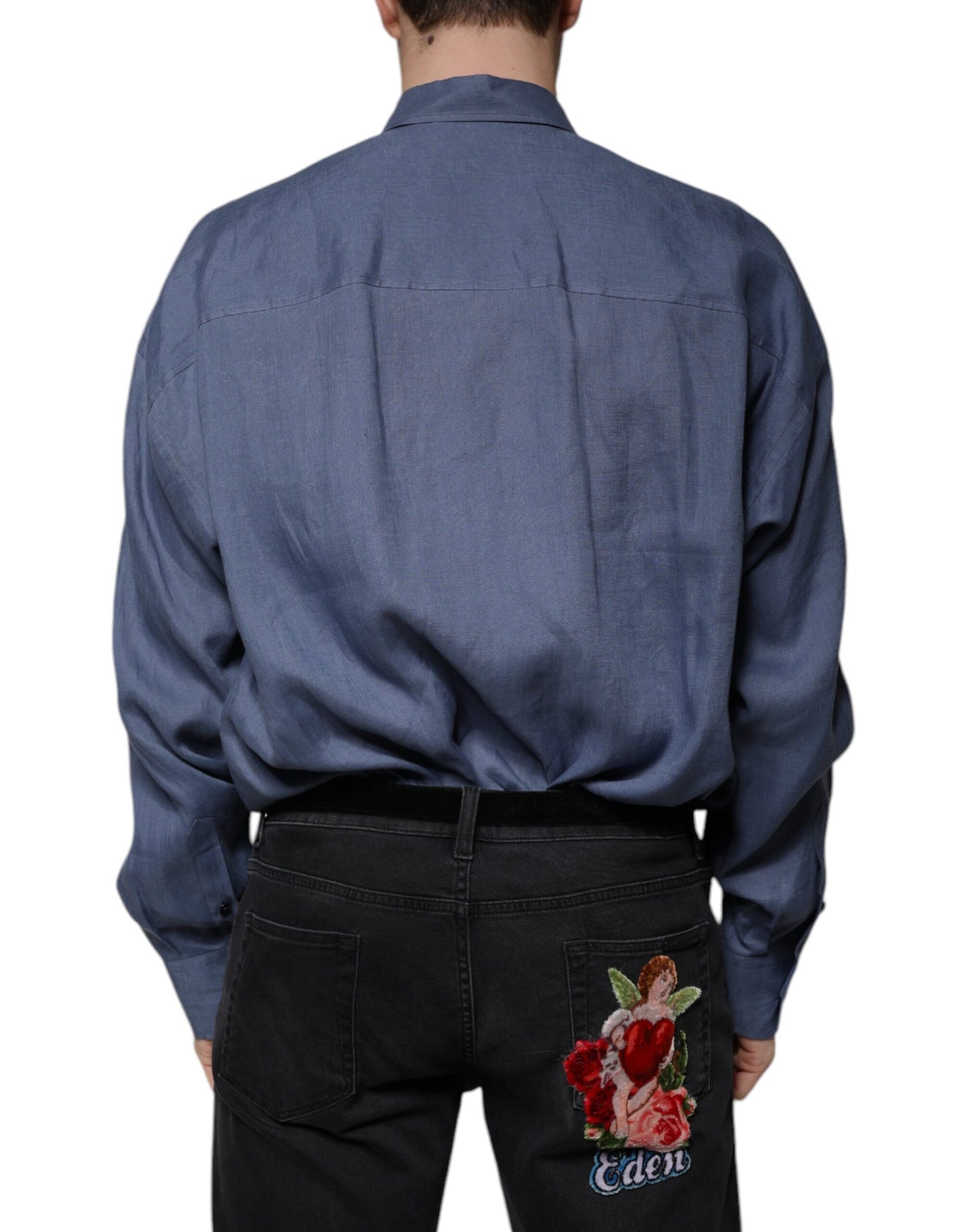 Dolce & Gabbana Blue Logo Long Sleeve Button Down Casual Shirt