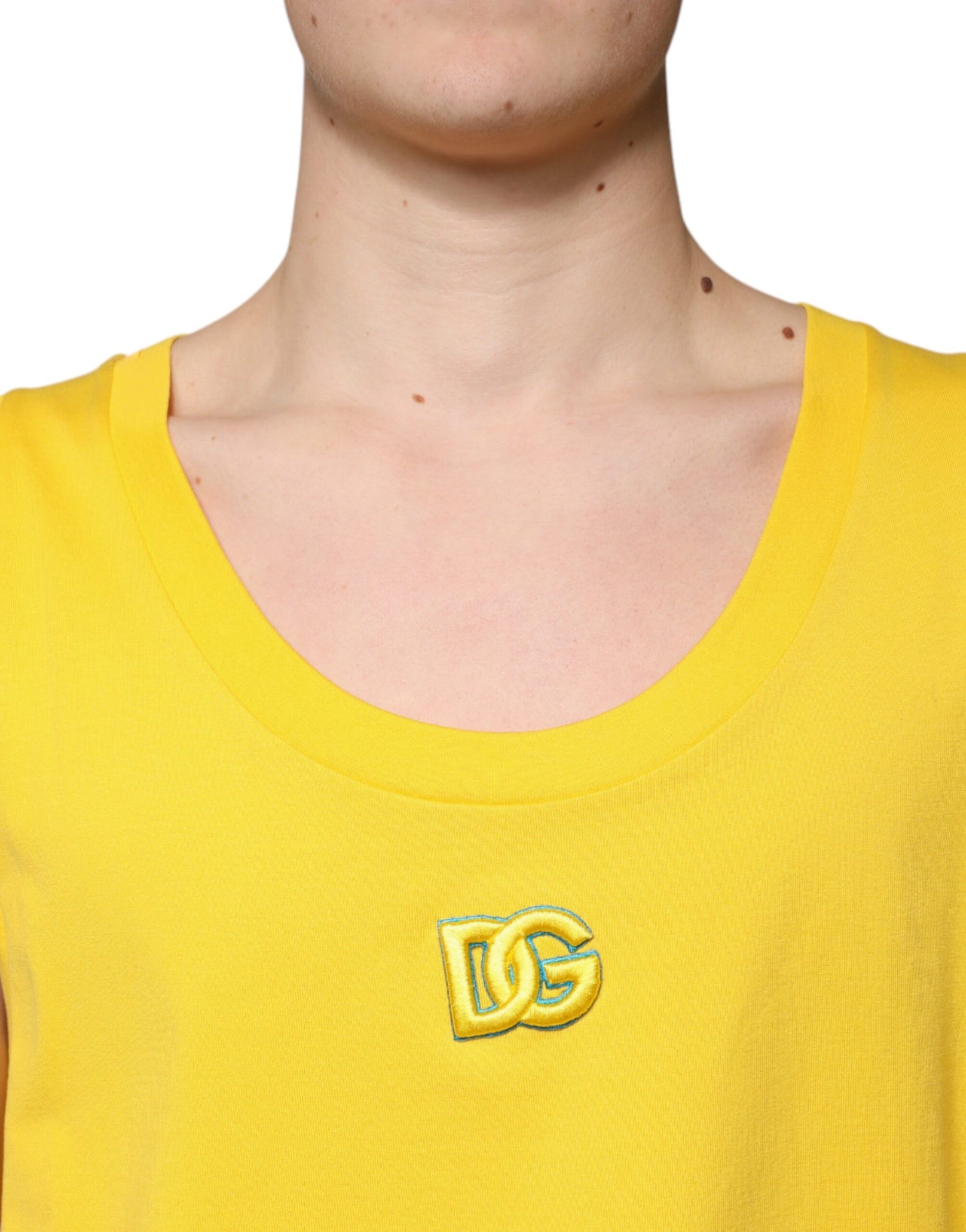 Dolce & Gabbana Yellow Cotton Round Neck Sleeveless T-shirt