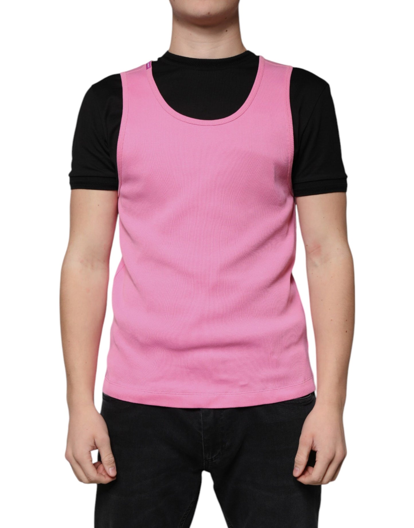 Dolce & Gabbana Pink Cotton Round Neck Sleeveless T-shirt