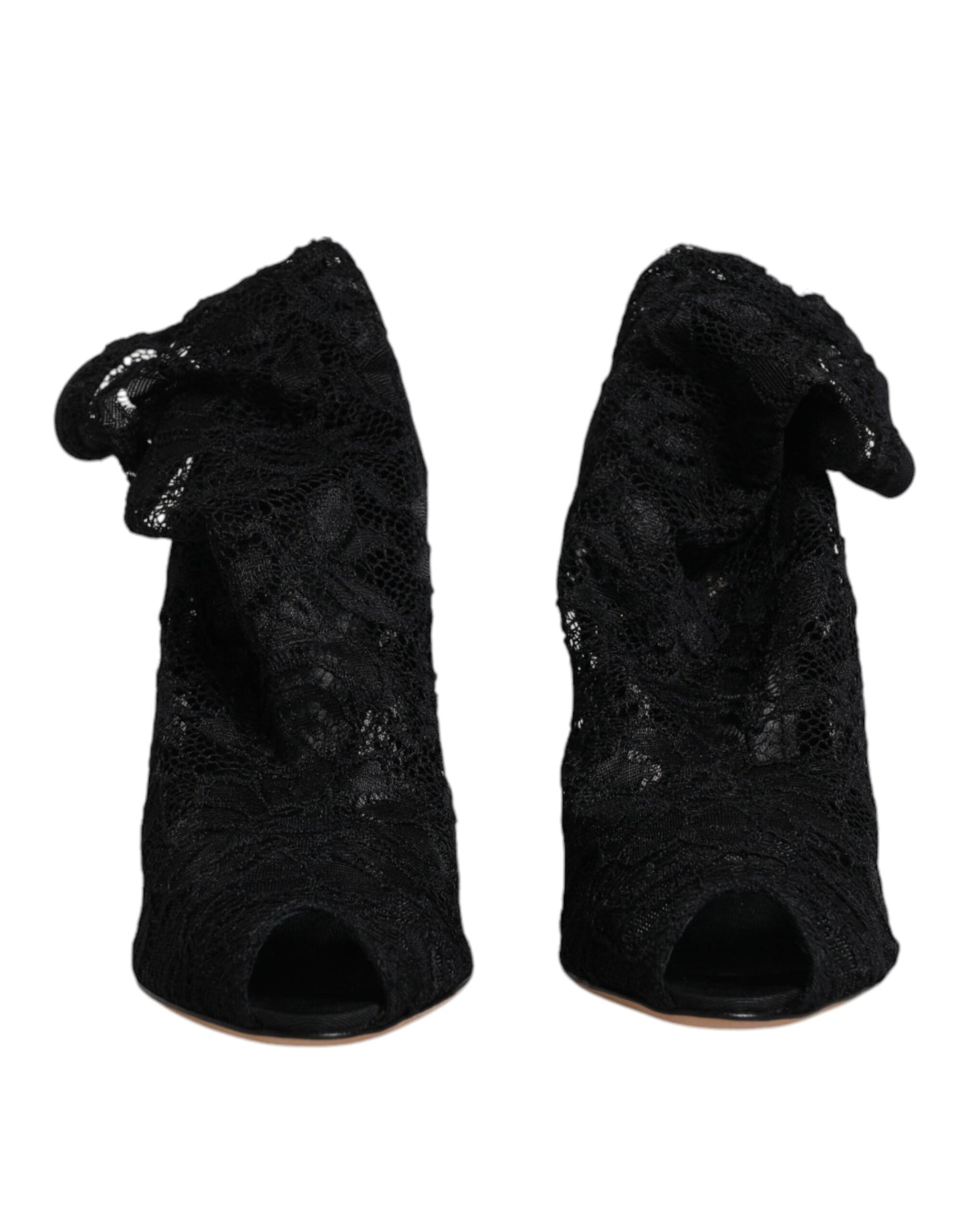 Dolce & Gabbana Black Lace Stretch Heels Mid Calf Boots Shoes