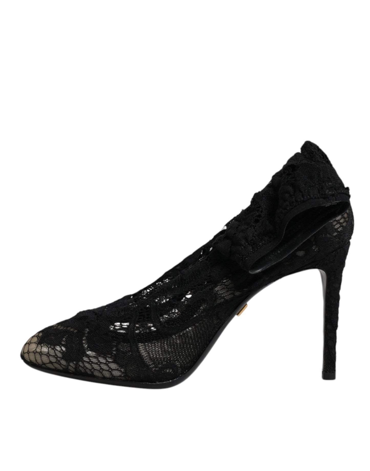 Dolce & Gabbana Black Lace Stretch Heels Mid Calf Boots Shoes