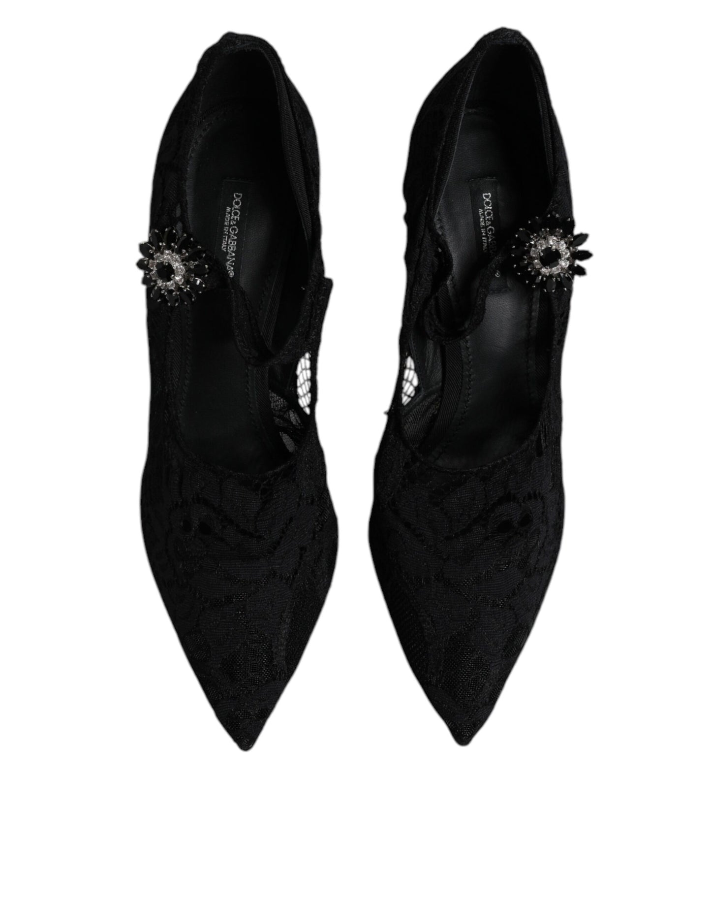 Dolce & Gabbana Black Lace Crystals Mary Jane Pumps Shoes