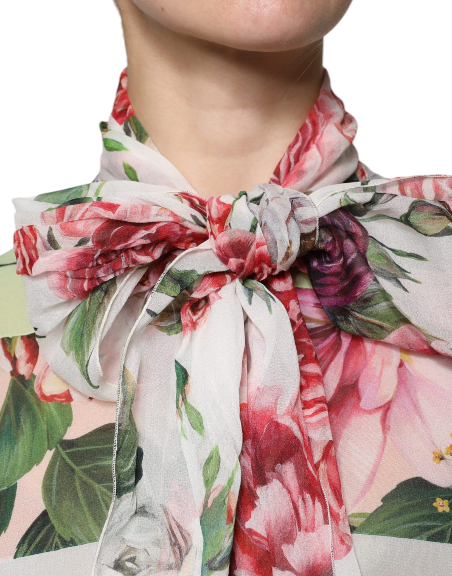 Dolce & Gabbana Multicolor Floral Patchwork Ascot Collar Top