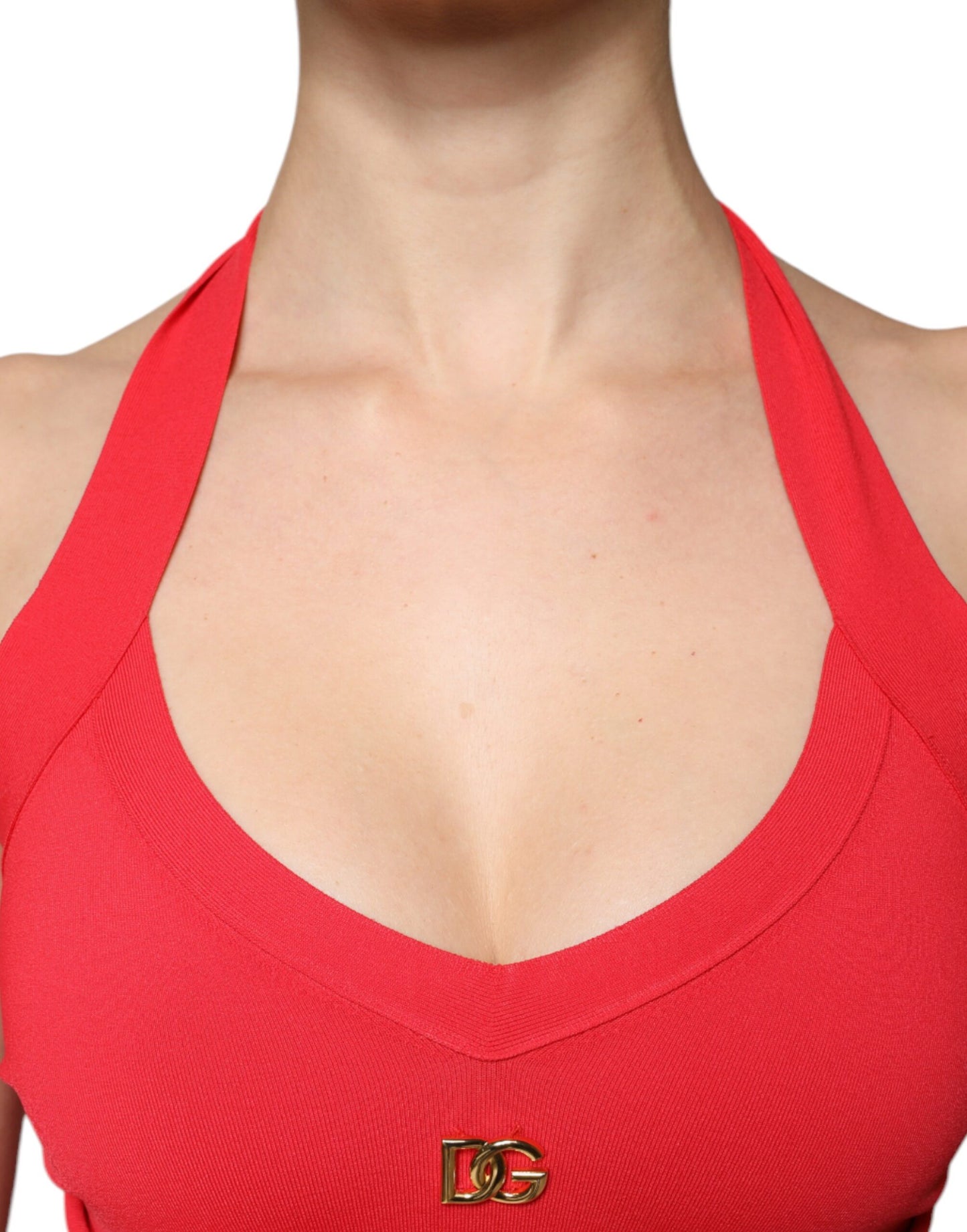 Dolce & Gabbana Red Viscose Sleeveless Halter Cropped Tank Top