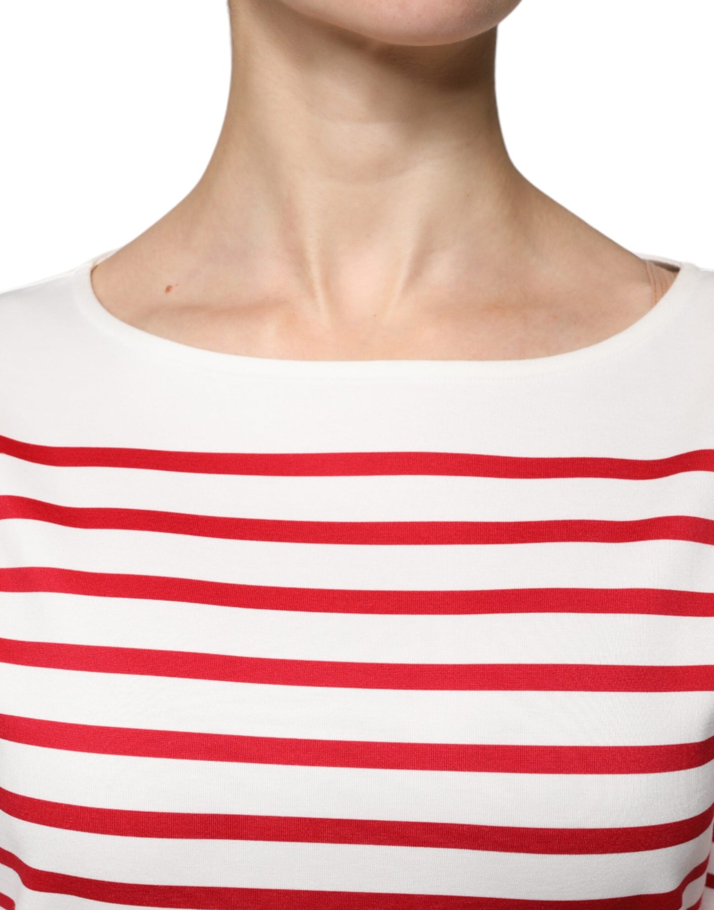 Dolce & Gabbana White Red Stripes Cotton Long Sleeves Top