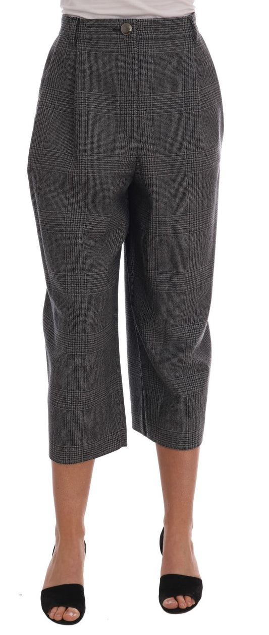 Dolce & Gabbana Elegant Gray Check Capri Wool Pants