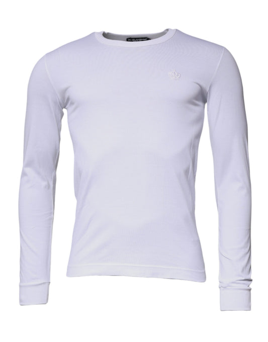 Dolce & Gabbana White Crown Crew Neck Cotton Pullover Sweater