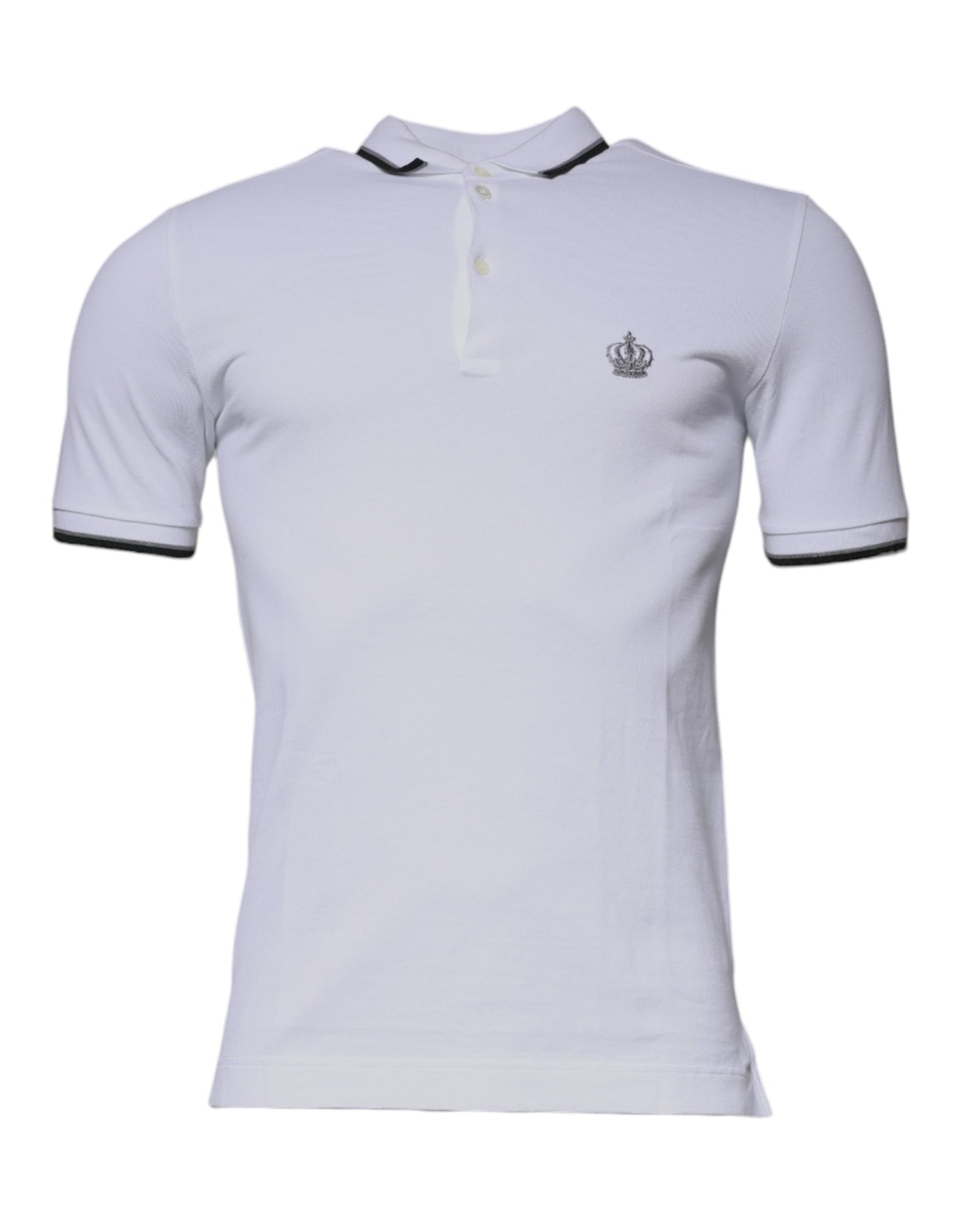 Dolce & Gabbana White Cotton Crown Collared Polo T-shirt