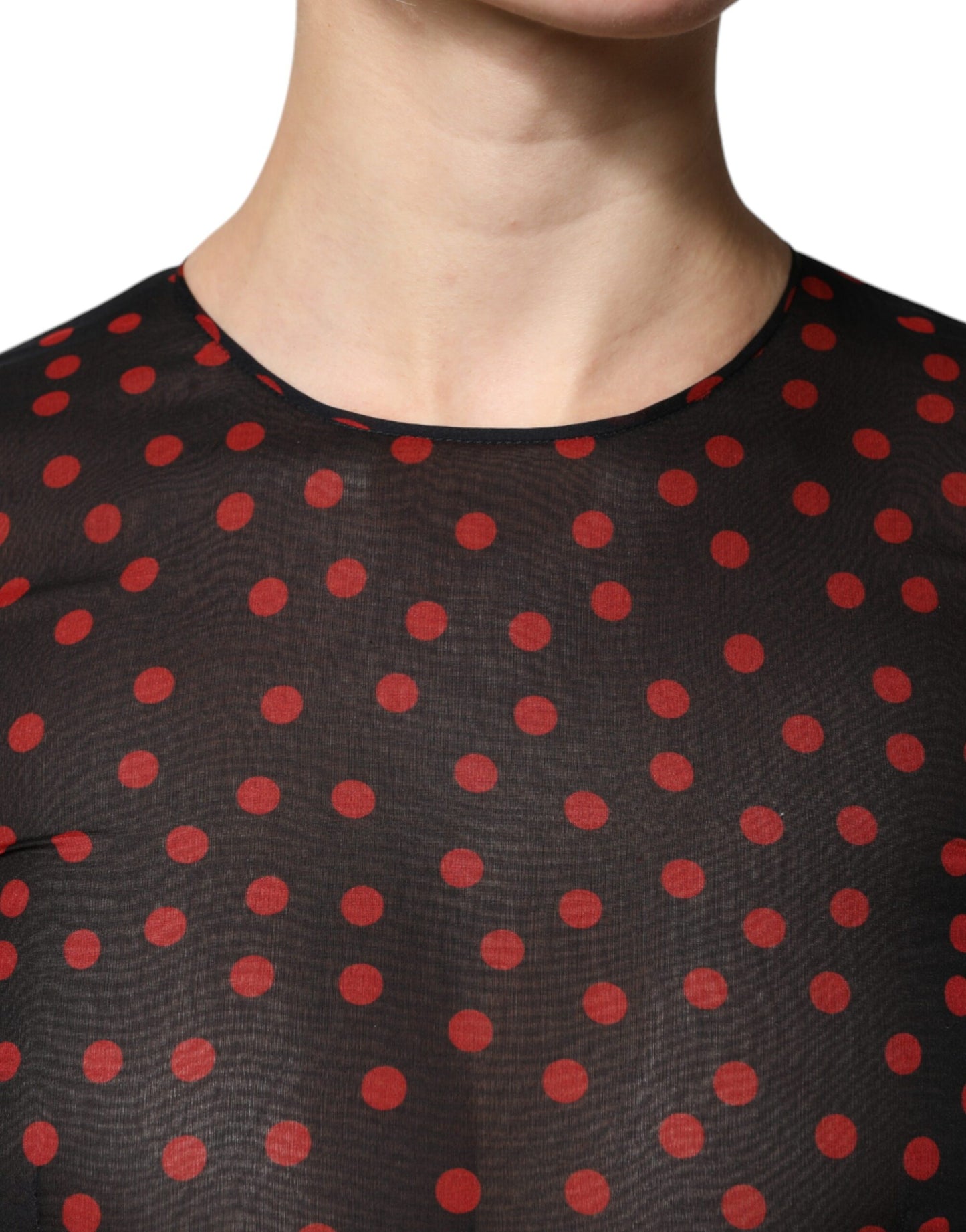 Dolce & Gabbana Black Red Polka Dot Silk Layered Midi Dress