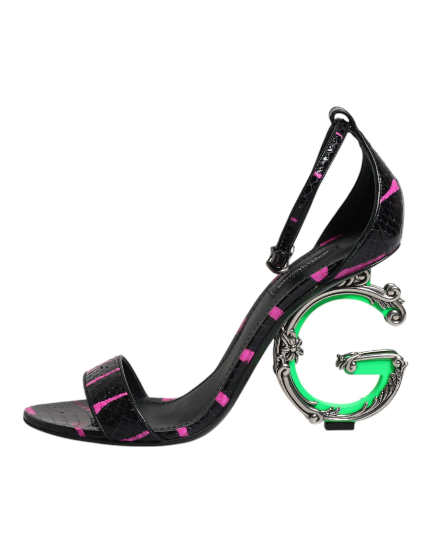 Dolce & Gabbana Black Fuchsia Leather DG Heels Sandals Shoes