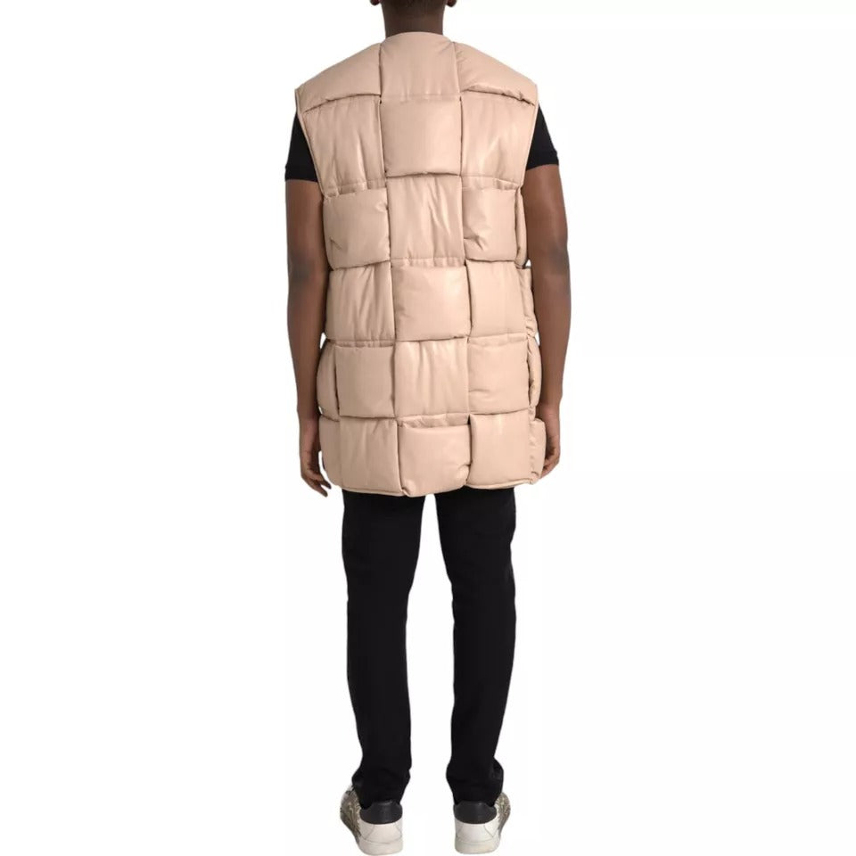 Bottega Veneta Beige Quilted Sleeveless Calf Leather Jacket