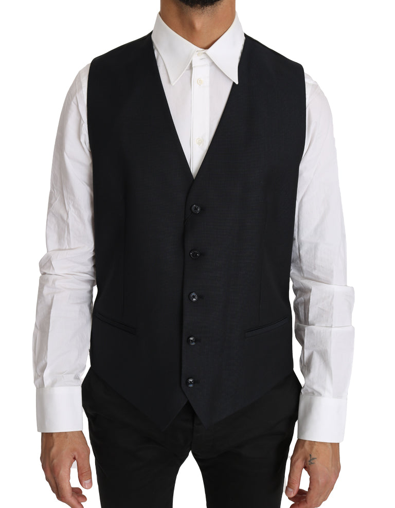 Dolce & Gabbana Elegant Gray Slim-Fit Wool-Silk Vest