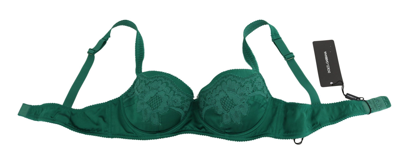 Dolce & Gabbana Enchanting Green Floral Lace Silk Bra